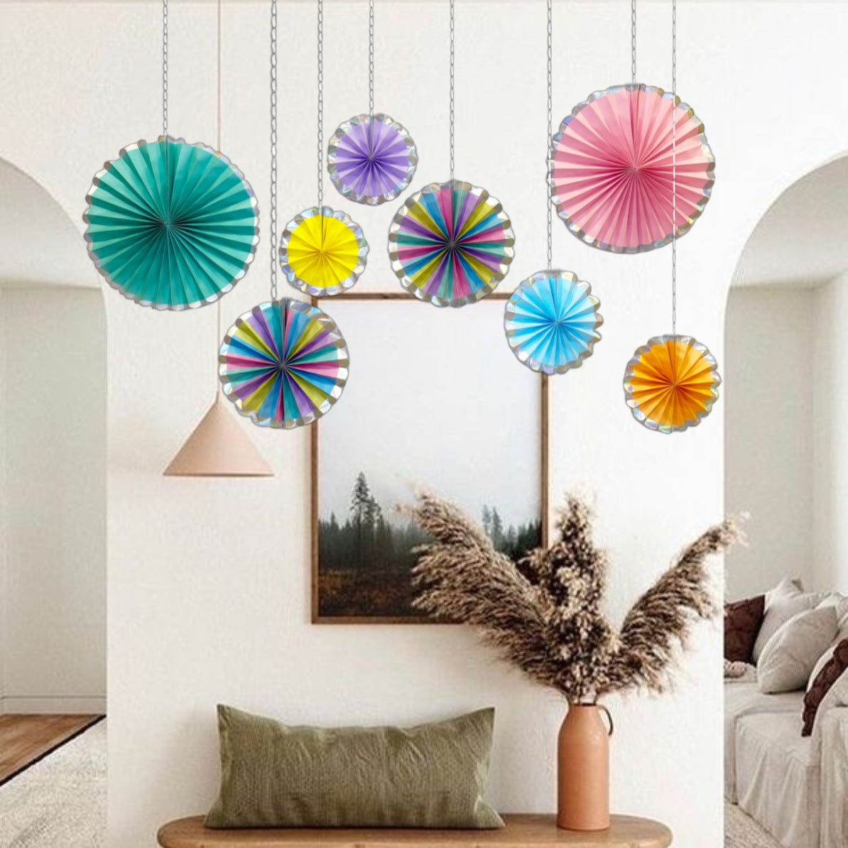 Multicolor Pastel Paper Fans - 8PC