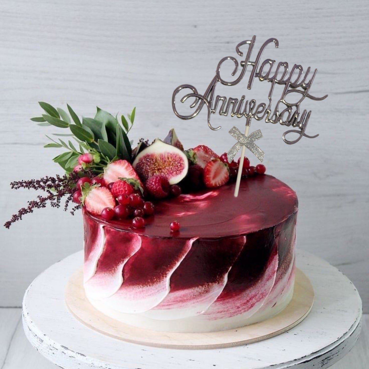 Happy Anniversary Cake Topper Silver