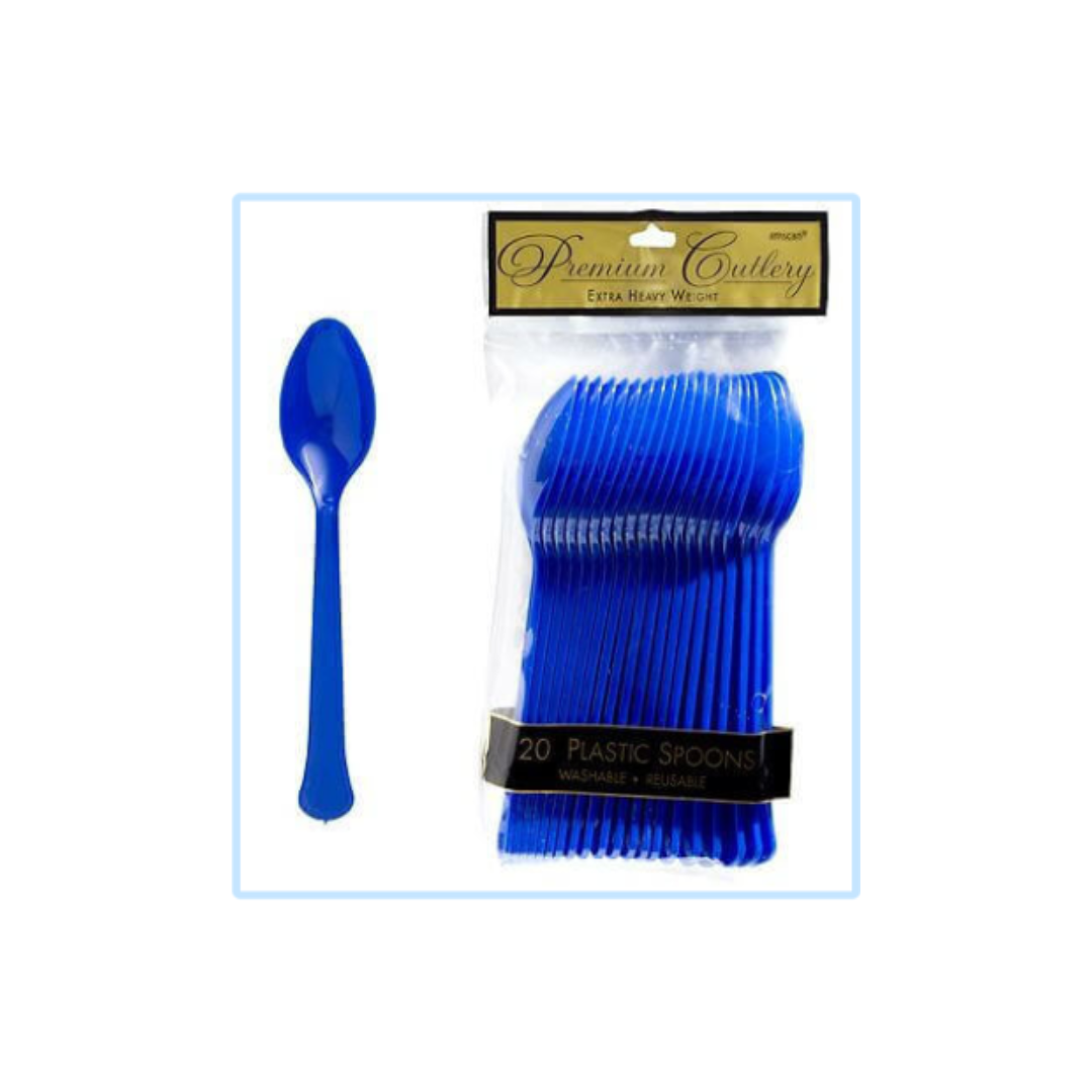 Premium Plastic Royal Blue Spoons - 20CT