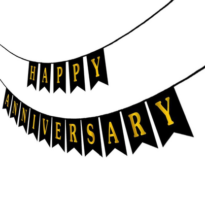 Black & Gold Happy Anniversary Banner - Over 9FT