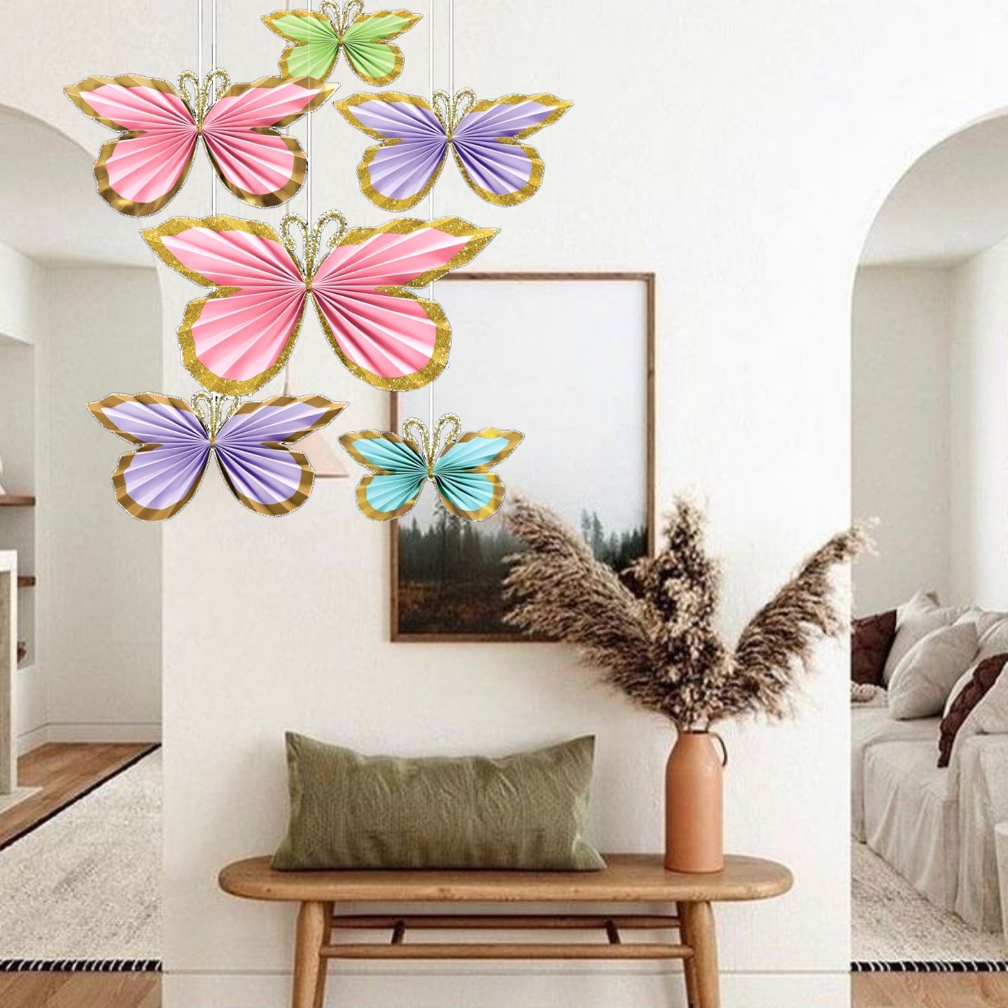 Butterfly Paper Fan Hanging Decoration - 6PC