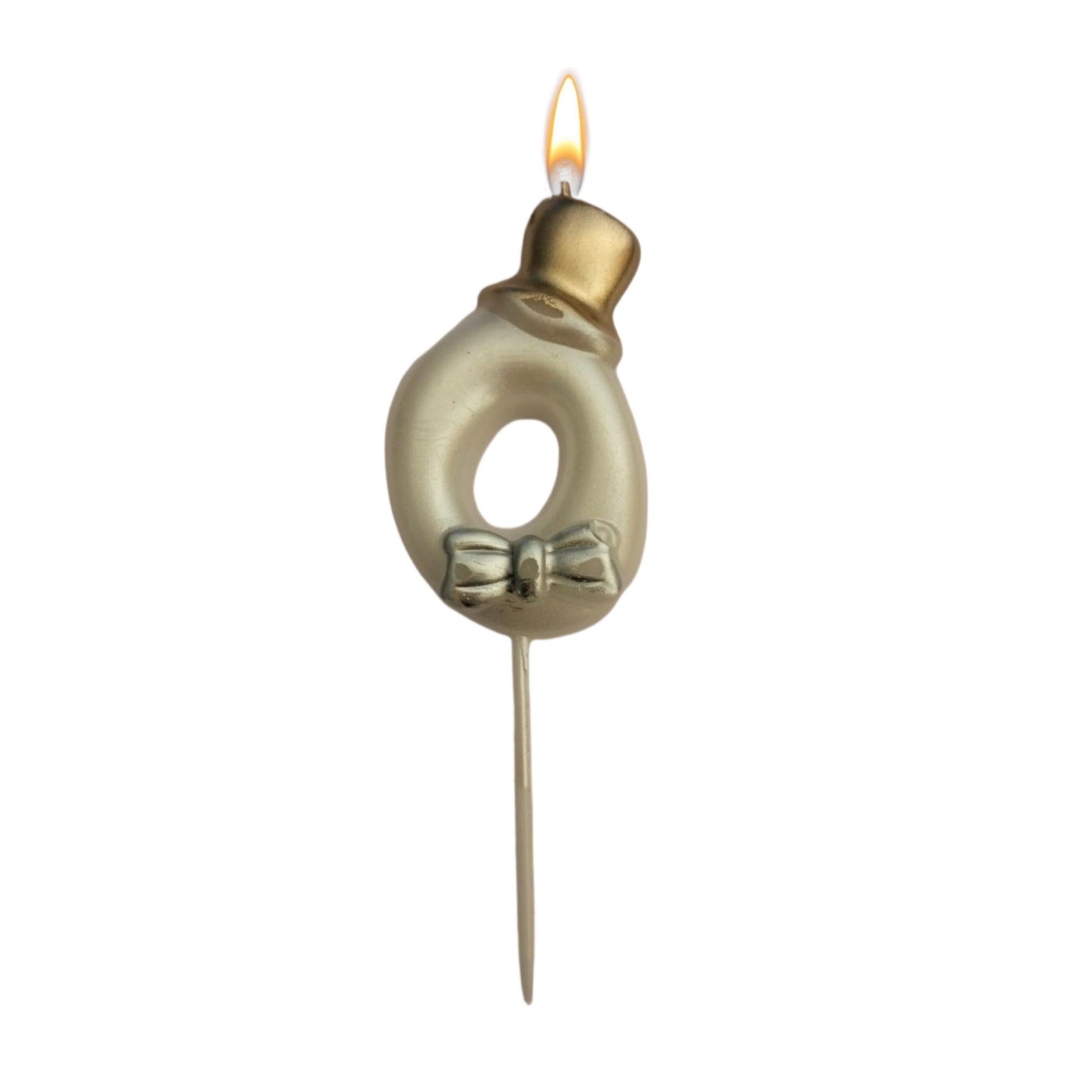 Metallic White Numerical Candle 0 with Golden Hat