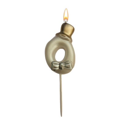 Metallic White Numerical Candle 0 with Golden Hat