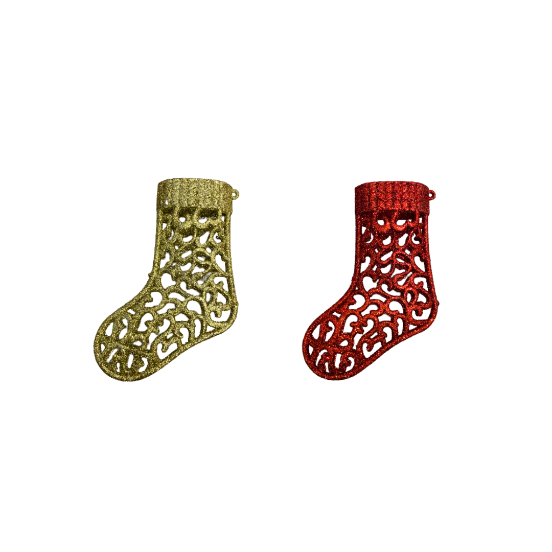 Christmas Tree Ornaments - Santa Stocking Hangings Red &amp; Gold - Set of 2 PC