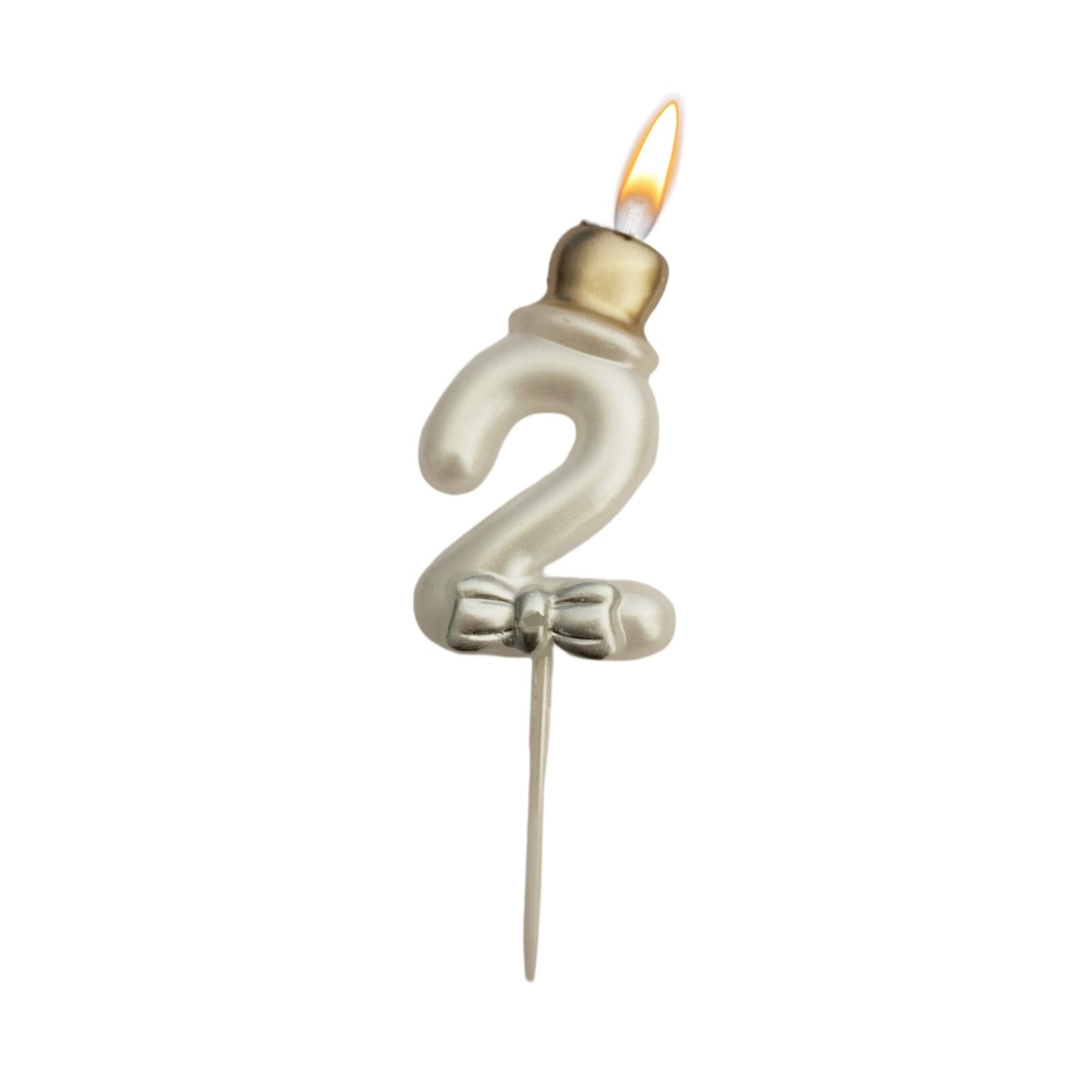 Metallic White Numerical Candle 2 with Golden Hat