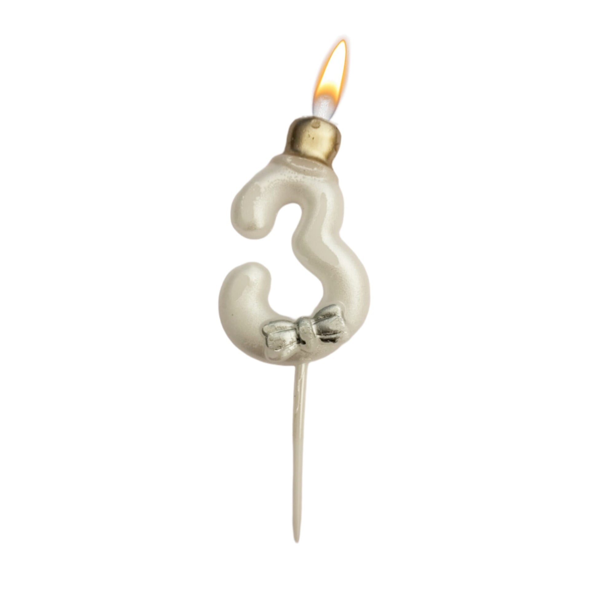 Metallic White Numerical Candle 3 with Golden Hat