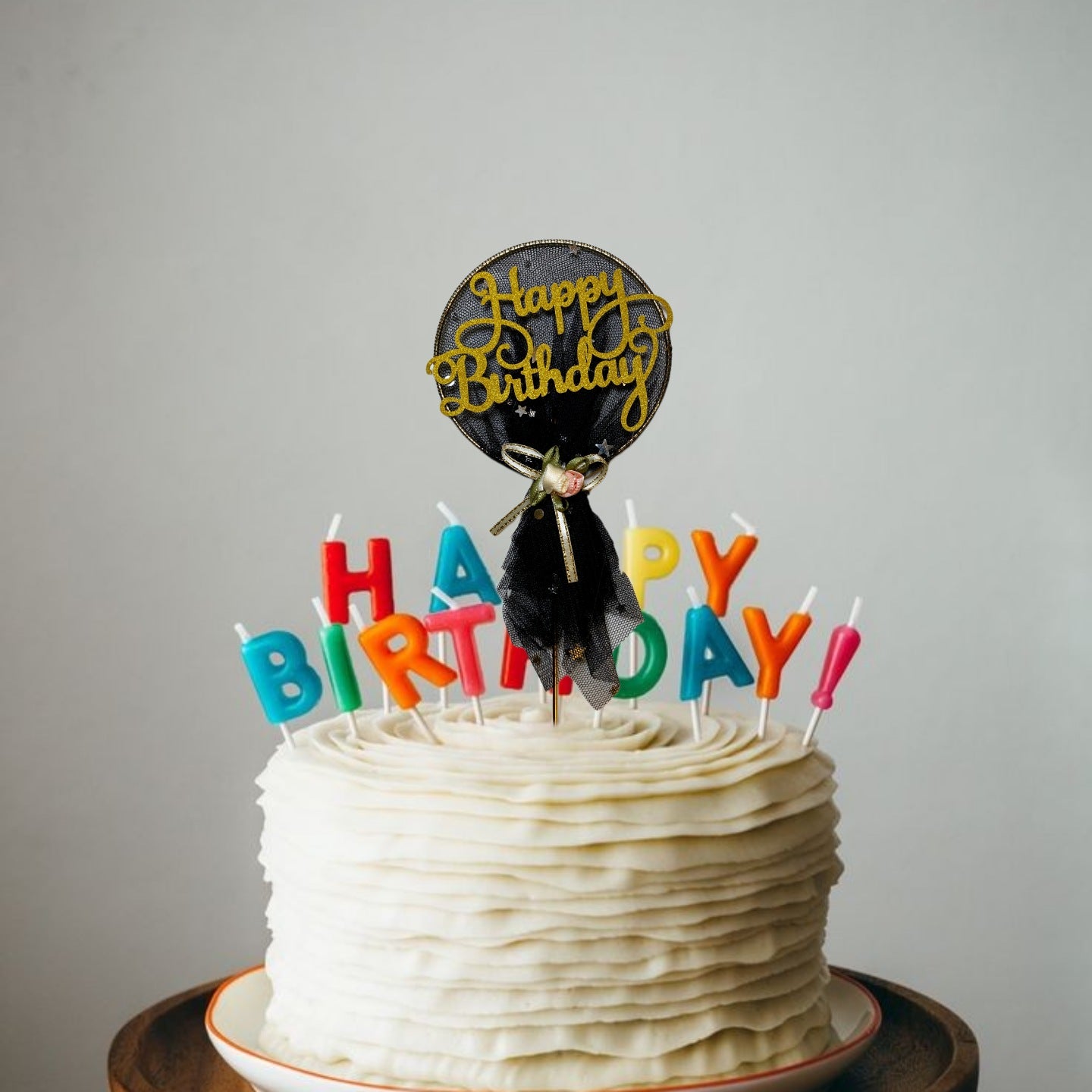 Happy Birthday Golden Cake Topper with Black Net