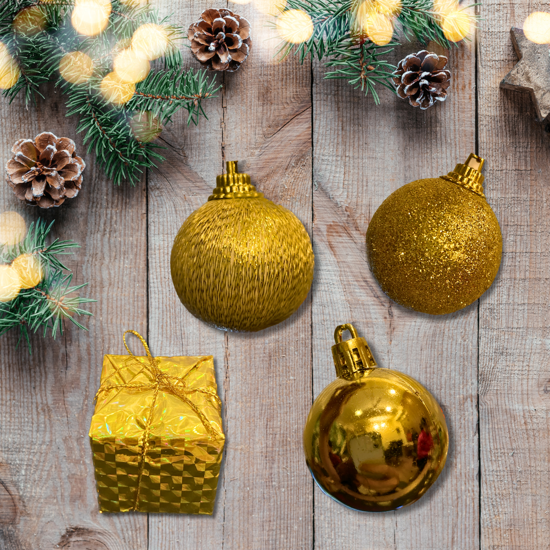 Christmas Tree Ornaments - House of Golden Balls &amp; Gifts - Set of 12 PC