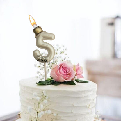 Metallic White Numerical Candle 5 with Golden Hat