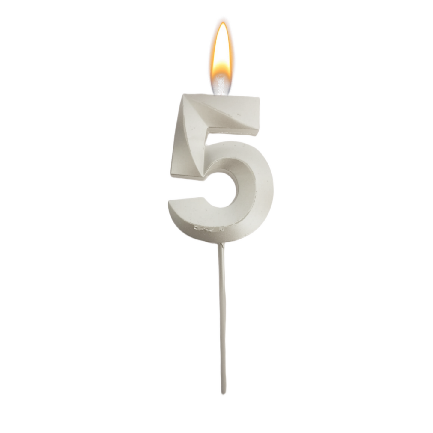 Metallic White Numerical No. 5 Stick Candle