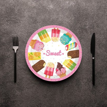 Candyland Party Tableware-Ice Cream Birthday Paper Plates,Candy Party Table Decorations for Girls,Pack of 8