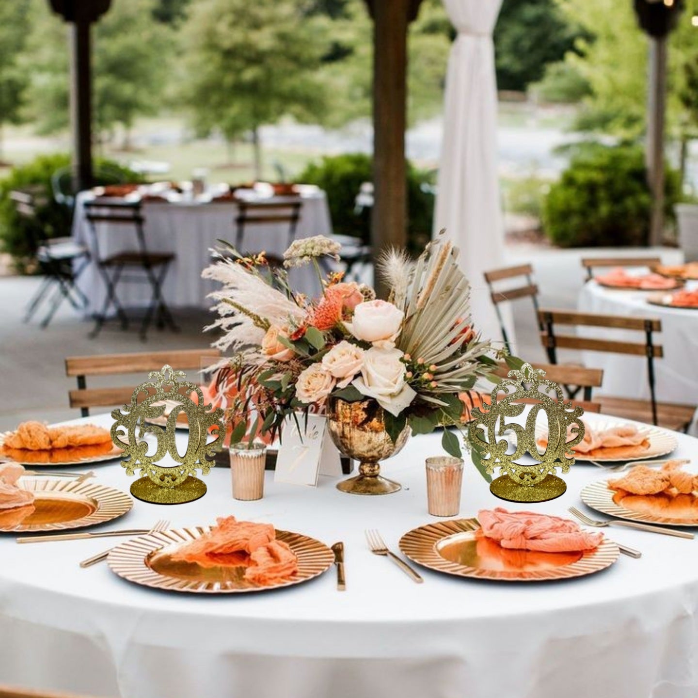 Wooden 50th Centerpiece Gold