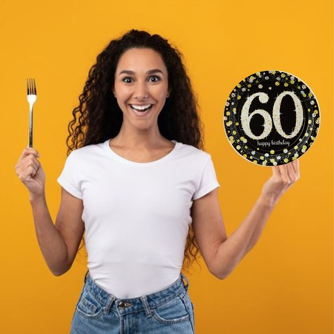 60th Birthday Sparkling Paper Plates 9" - 8PC