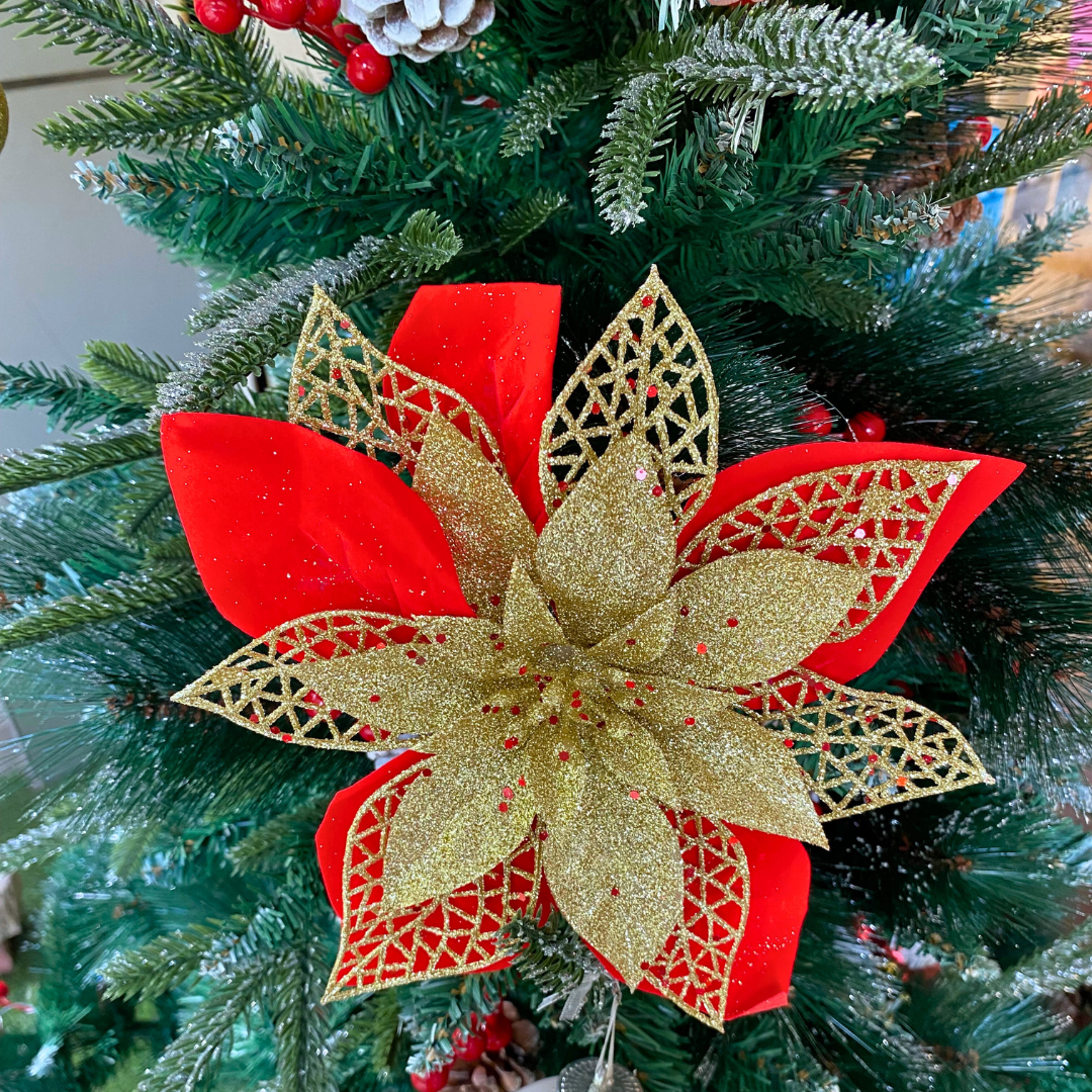 Golden & Red Chrsitmas Flower Decoration