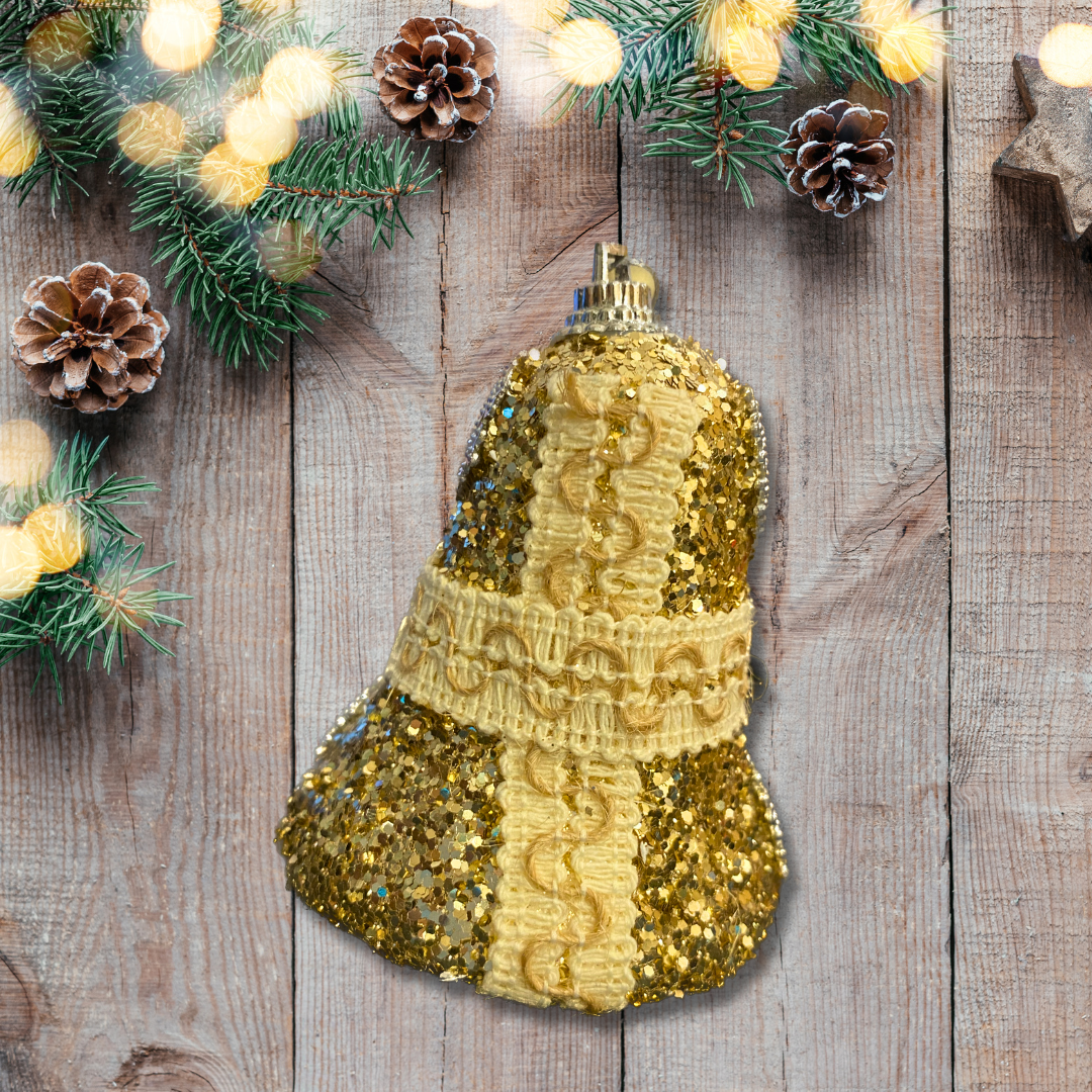 Christmas Tree Ornaments Golden Bell Tree Hanging - Set of 4