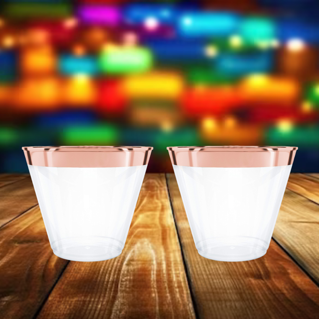 Clear Drinking Glasses with Rose Gold Rim -10PC