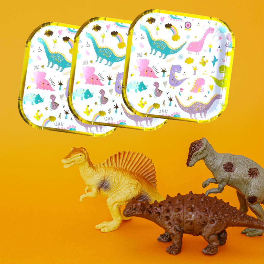 Sqr. Dino Plates  - 10PC - 9 inches