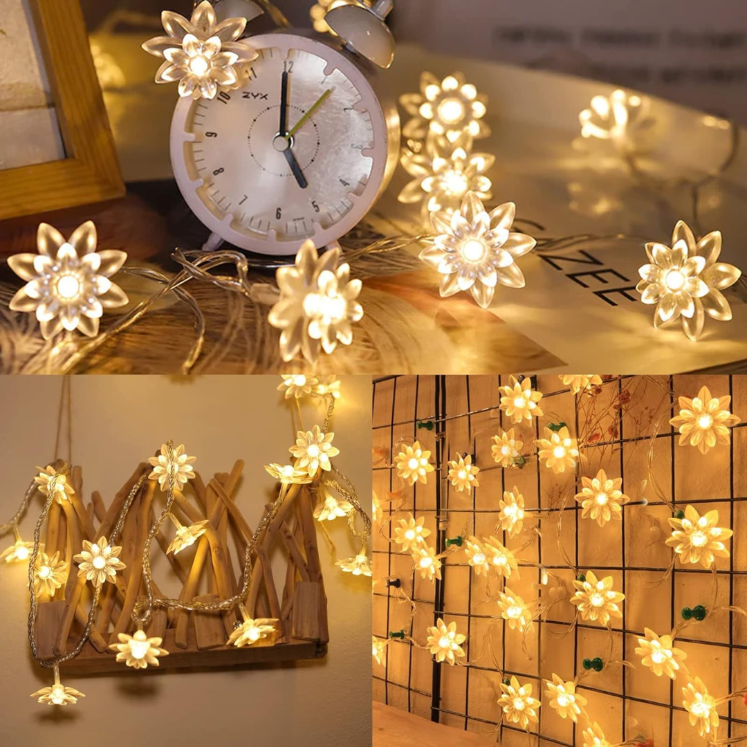 Lotus Flower LED String Lights-4 mtrs,14 LED Warm White Fairy Lights