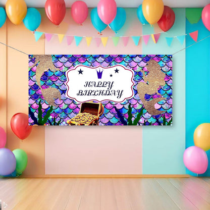 Happy Birthday Mermaid Theme Banner - 4FT X 2FT