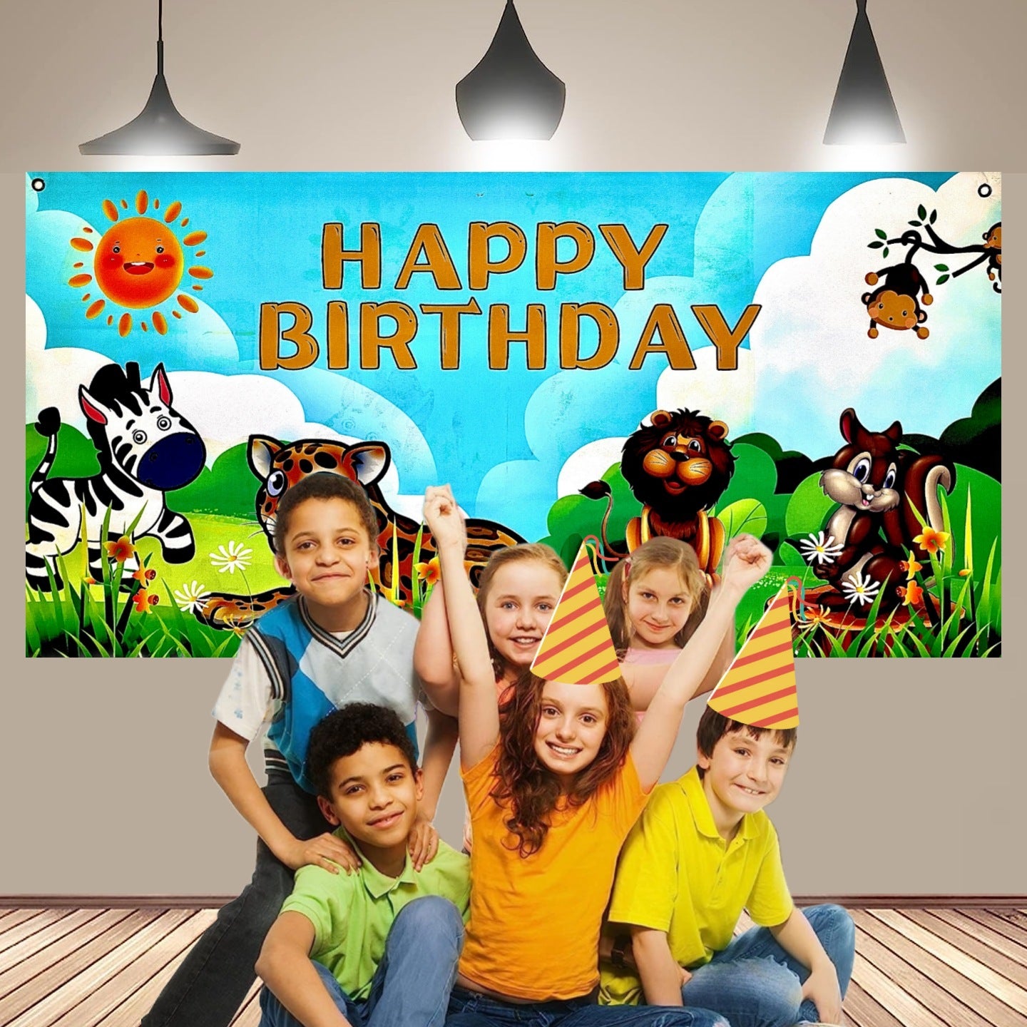 Jungle Animal Happy Birthday Banner - 4FT X 2FT