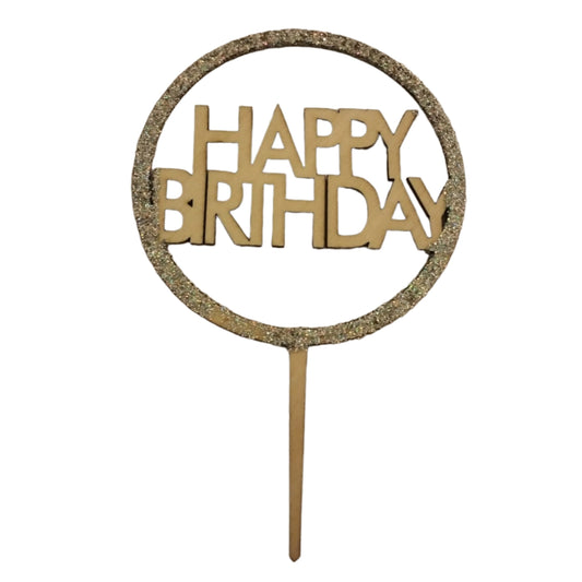 Happy Birthday Round Shape Wooden Cake Topper with