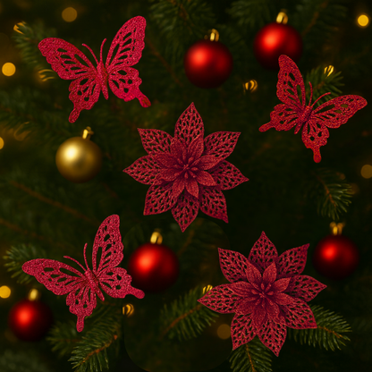 Butterfly & Flowers Hanging Red - 5PC