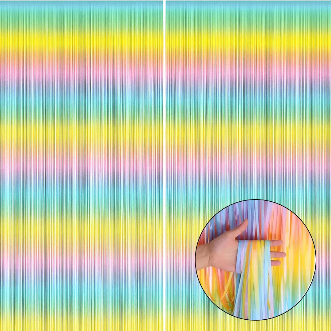 Wanna Party Rainbow Foil Fringe Curtains, 2 Pack Rainbow Party Decorations 3 x7 ft Tinsel Metallic Streamers Holiday Photo Booth Props Backdrop for Birthday Wedding Engagement Bridal Shower