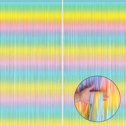 Wanna Party Rainbow Foil Fringe Curtains, 2 Pack Rainbow Party Decorations 3 x7 ft Tinsel Metallic Streamers Holiday Photo Booth Props Backdrop for Birthday Wedding Engagement Bridal Shower