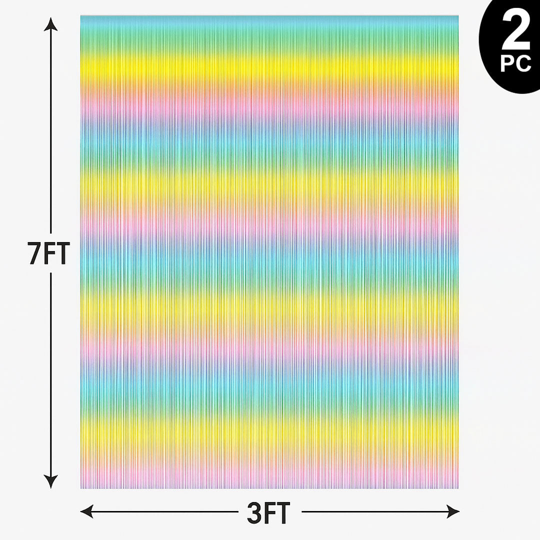 Wanna Party Rainbow Foil Fringe Curtains, 2 Pack Rainbow Party Decorations 3 x7 ft Tinsel Metallic Streamers Holiday Photo Booth Props Backdrop for Birthday Wedding Engagement Bridal Shower