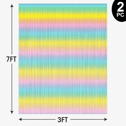 Wanna Party Rainbow Foil Fringe Curtains, 2 Pack Rainbow Party Decorations 3 x7 ft Tinsel Metallic Streamers Holiday Photo Booth Props Backdrop for Birthday Wedding Engagement Bridal Shower