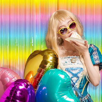 Wanna Party Rainbow Foil Fringe Curtains, 2 Pack Rainbow Party Decorations 3 x7 ft Tinsel Metallic Streamers Holiday Photo Booth Props Backdrop for Birthday Wedding Engagement Bridal Shower