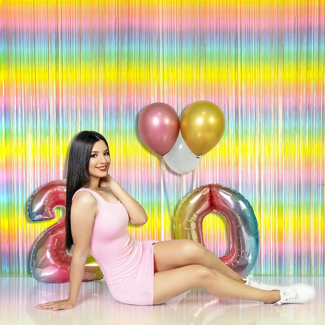 Wanna Party Rainbow Foil Fringe Curtains, 2 Pack Rainbow Party Decorations 3 x7 ft Tinsel Metallic Streamers Holiday Photo Booth Props Backdrop for Birthday Wedding Engagement Bridal Shower