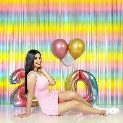 Wanna Party Rainbow Foil Fringe Curtains, 2 Pack Rainbow Party Decorations 3 x7 ft Tinsel Metallic Streamers Holiday Photo Booth Props Backdrop for Birthday Wedding Engagement Bridal Shower