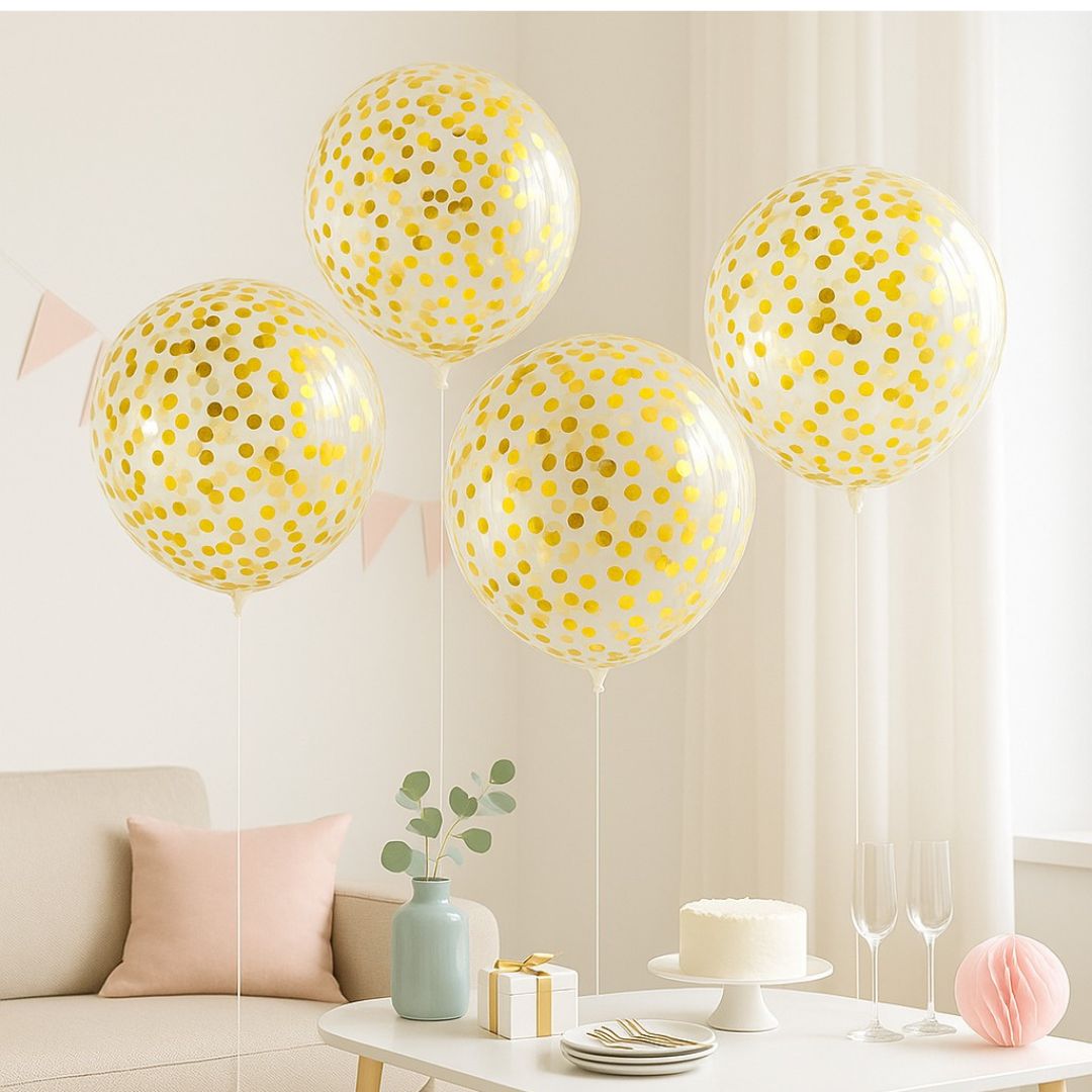 Wanna Party 5 Pieces 24 Inch Jumbo Bubble Confetti Bobo Balloons Including Gold Confetti for Wedding Birthday Anniversary Christmas Decorations(Gold)