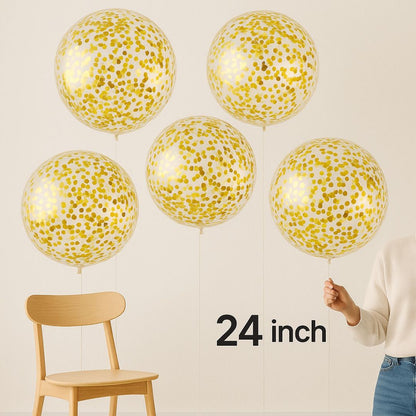 Wanna Party 5 Pieces 24 Inch Jumbo Bubble Confetti Bobo Balloons Including Gold Confetti for Wedding Birthday Anniversary Christmas Decorations(Gold)