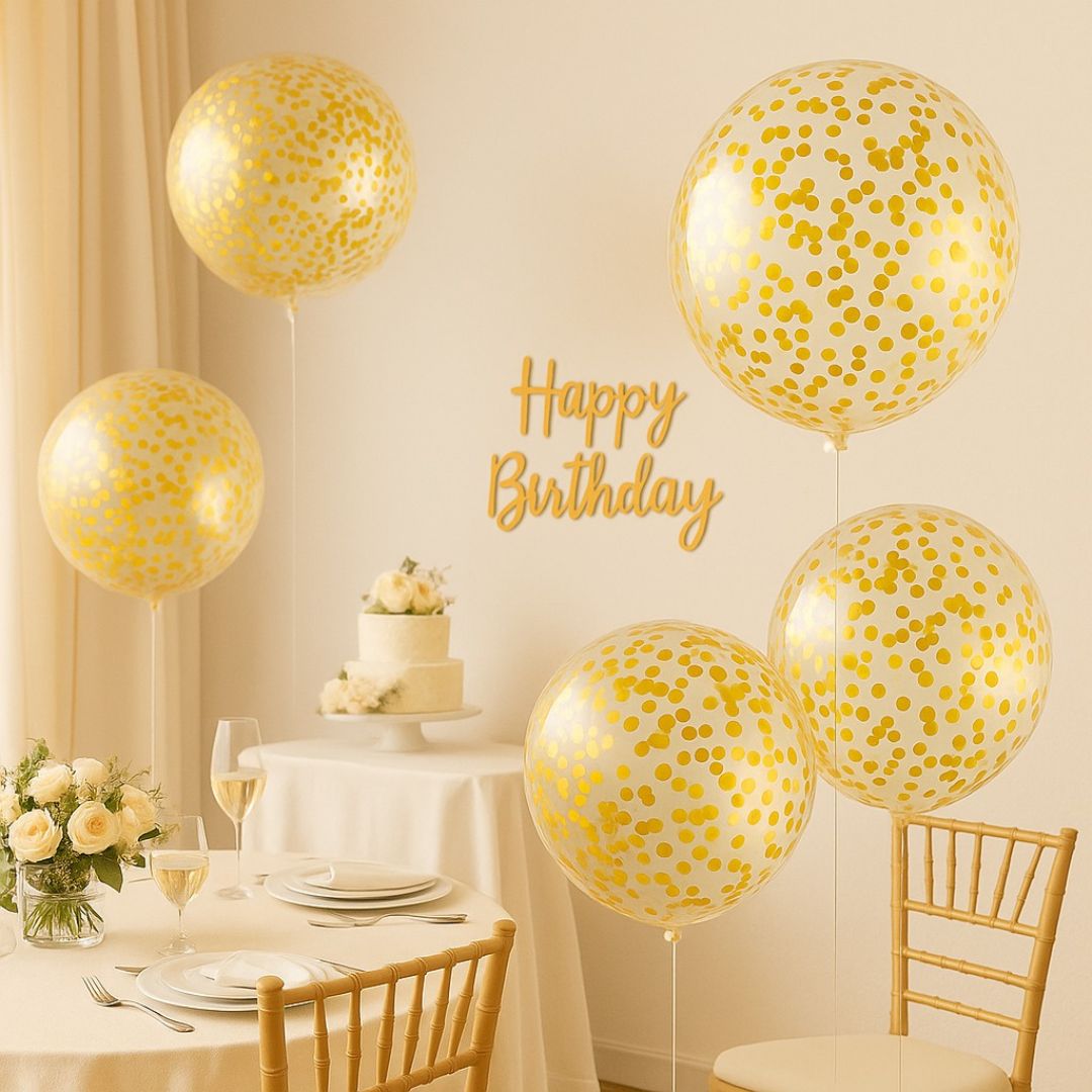 Wanna Party 5 Pieces 24 Inch Jumbo Bubble Confetti Bobo Balloons Including Gold Confetti for Wedding Birthday Anniversary Christmas Decorations(Gold)