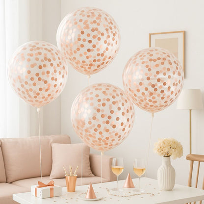 Wanna Party 5 Pieces 24 Inch Jumbo Bubble Confetti Bobo Balloons Including Gold Confetti for Wedding Birthday Anniversary Christmas Decorations(Rose Gold)