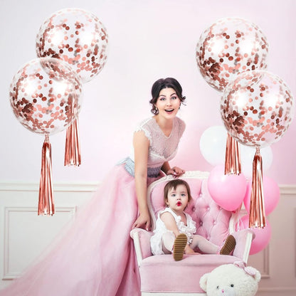 Wanna Party 5 Pieces 24 Inch Jumbo Bubble Confetti Bobo Balloons Including Gold Confetti for Wedding Birthday Anniversary Christmas Decorations(Rose Gold)