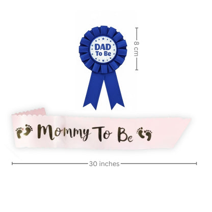 Dad To Be Blue Award Button w/  Mommy To Be  Pink Satin Sash Combo - 2PC