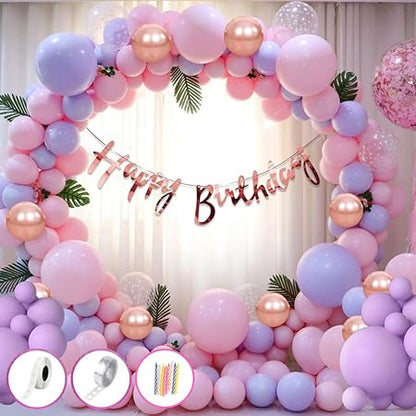 Pink Birthday Decoration Items Combo Set For Girls Kids- 65Pcs Happy Birthday Banner