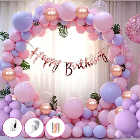 Pink Birthday Decoration Items Combo Set For Girls Kids- 65Pcs Happy Birthday Banner