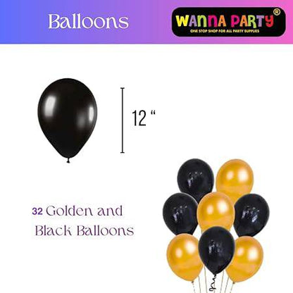 Happy Birthday Banner Decoration Kit including Birthday Banner, Foil Curtain and Black & Golden Balloons- Set of   34Pcs