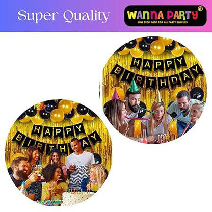 Happy Birthday Banner Decoration Kit including Birthday Banner, Foil Curtain and Black & Golden Balloons- Set of   34Pcs