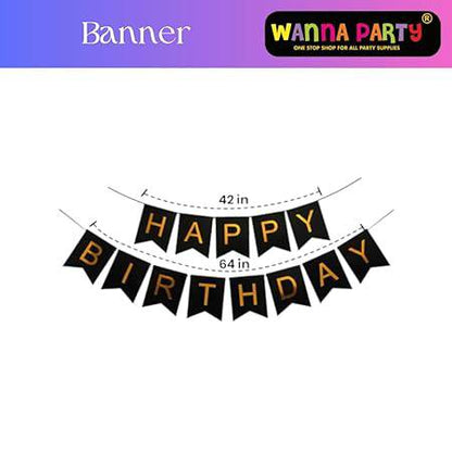 Happy Birthday Banner Decoration Kit including Birthday Banner, Foil Curtain and Black & Golden Balloons- Set of   34Pcs