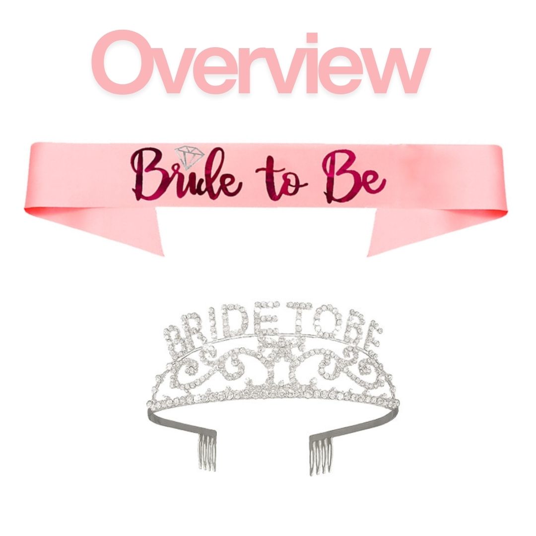 Bride to Be Crown Tiara and Bride to Be Sash Crystal Rhinestone Tiara Headband