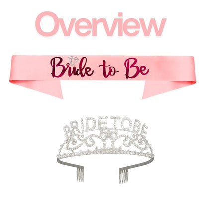 Bride to Be Crown Tiara and Bride to Be Sash Crystal Rhinestone Tiara Headband