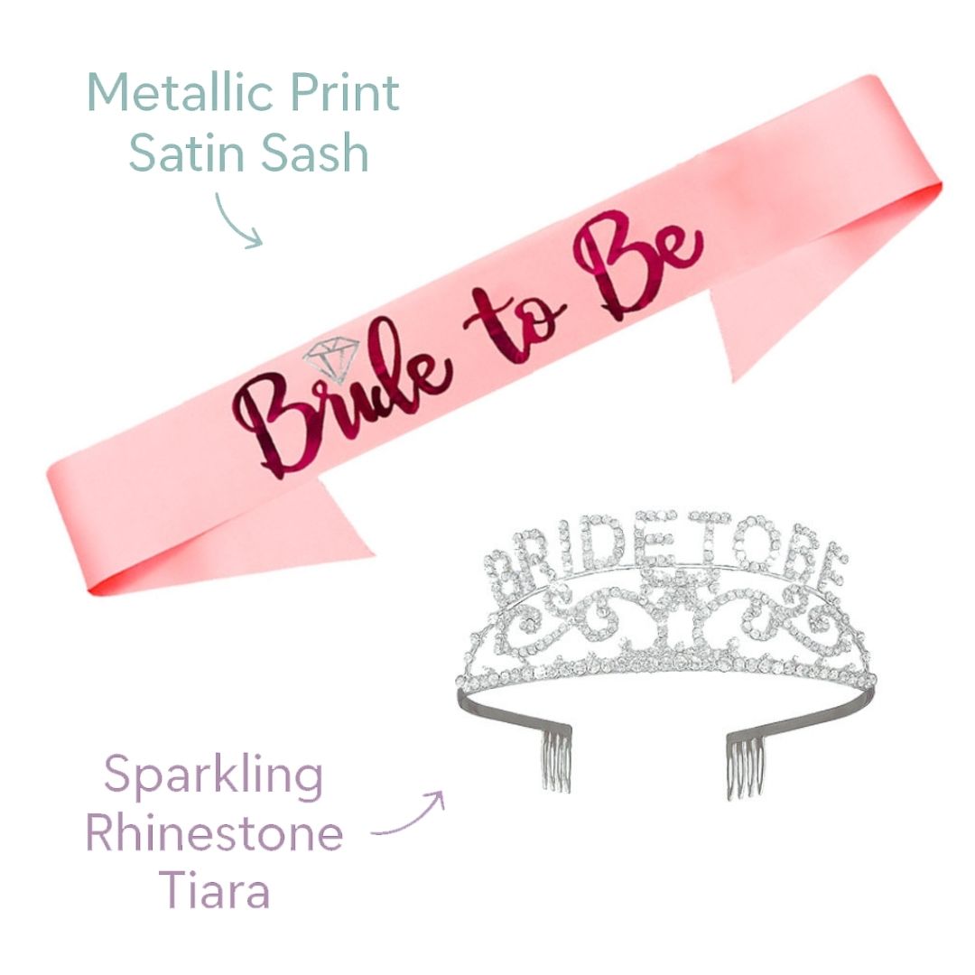 Bride to Be Crown Tiara and Bride to Be Sash Crystal Rhinestone Tiara Headband