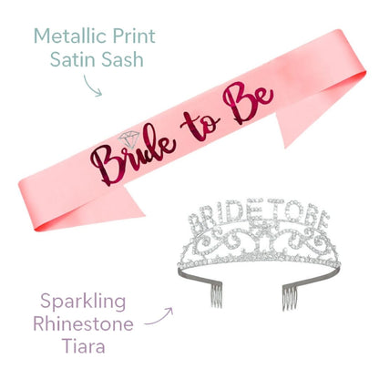 Bride to Be Crown Tiara and Bride to Be Sash Crystal Rhinestone Tiara Headband