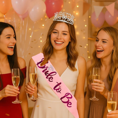 Bride to Be Crown Tiara and Bride to Be Sash Crystal Rhinestone Tiara Headband