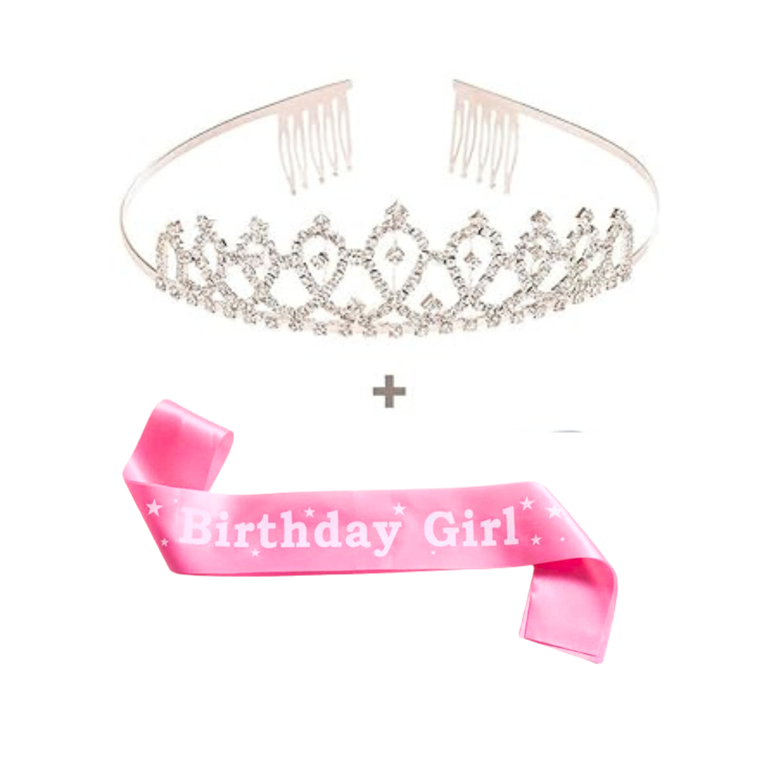 Wanna Party Birthday Sash & Rose Gold Rhinestone Tiara Kit -  Birthday Girl Sash&amp; Tiara